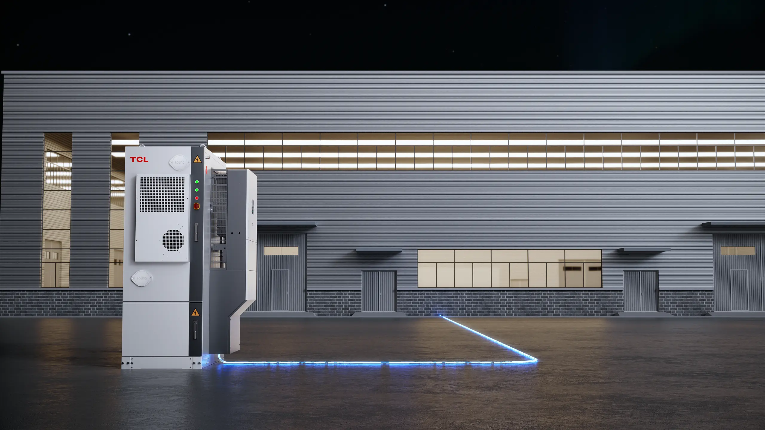 Système de stockage TCL X5 devant un bâtiment professionnel